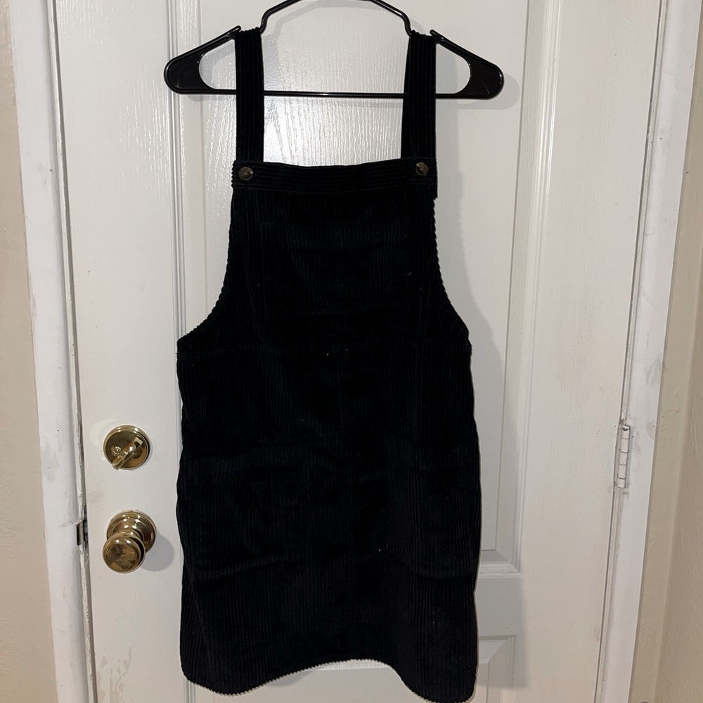 Black corduroy overall dress